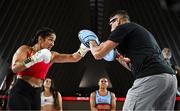 8 July 2025; Amanda Serrano during an open workout session, held at The Oculus at World Trade Center in New York, USA, ahead of her undisputed super lightweight championship fight with Katie Taylor, on July 11th at Madison Square Garden in New York. Photo by Stephen McCarthy/Sportsfile