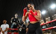 8 July 2025; Amanda Serrano during an open workout session, held at The Oculus at World Trade Center in New York, USA, ahead of her undisputed super lightweight championship fight with Katie Taylor, on July 11th at Madison Square Garden in New York. Photo by Stephen McCarthy/Sportsfile