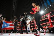 8 July 2025; Amanda Serrano during an open workout session, held at The Oculus at World Trade Center in New York, USA, ahead of her undisputed super lightweight championship fight with Katie Taylor, on July 11th at Madison Square Garden in New York. Photo by Stephen McCarthy/Sportsfile