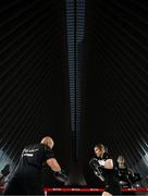 8 July 2025; Katie Taylor, and trainer Ross Enamait, during an open workout session, held at The Oculus at World Trade Center in New York, USA, ahead of her undisputed super lightweight championship fight with Amanda Serrano, on July 11th at Madison Square Garden in New York. Photo by Stephen McCarthy/Sportsfile