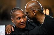 8 July 2025; Shadasia Green and trainer Barry Porter during an open workout session, held at The Oculus at World Trade Center in New York, USA, ahead of her IBF and WBO super middleweight championship fight with Savannah Marshall, on July 11th at Madison Square Garden in New York. Photo by Stephen McCarthy/Sportsfile