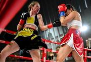 8 July 2025; Colleen Davis, left, and Elise Soto during their super featherweight bout held at The Oculus at World Trade Center in New York, USA, as part of the open workout event in the build up to the undisputed super lightweight championship fight between Katie Taylor and Amanda Serrano, on July 11th at Madison Square Garden in New York. Photo by Stephen McCarthy/Sportsfile