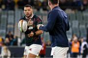 9 July 2025; Ellis Genge of British & Irish Lions warms up before the tour match between ACT Brumbies and the British & Irish Lions at GIO Stadium in Canberra, Australia. Photo by Steve Christo/Sportsfile