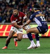 9 July 2025; Bundee Aki of British & Irish Lions in action against David Feliuai of ACT Brumbies during the tour match between ACT Brumbies and the British & Irish Lions at GIO Stadium in Canberra, Australia. Photo by Steve Christo/Sportsfile