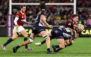 9 July 2025; Jack Conan of British & Irish Lions is tackled by Liam Bowron of ACT Brumbies during the tour match between ACT Brumbies and the British & Irish Lions at GIO Stadium in Canberra, Australia. Photo by Steve Christo/Sportsfile