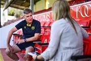 9 July 2025; Manager Stephen Kenny is interviewed by Virgin Media Sport during a St Patrick's Athletic media conference at Richmond Park in Dublin. Photo by Ben McShane/Sportsfile