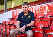 9 July 2025; Manager Stephen Kenny is interviewed by Virgin Media Sport during a St Patrick's Athletic media conference at Richmond Park in Dublin. Photo by Ben McShane/Sportsfile