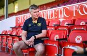 9 July 2025; Manager Stephen Kenny is interviewed by Virgin Media Sport during a St Patrick's Athletic media conference at Richmond Park in Dublin. Photo by Ben McShane/Sportsfile