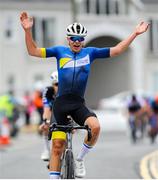 9 July 2025; Matthew Walls of Cycling Leinster celebrates winning the Stage 2 of 2025 Junior Tour of Ireland from Ennis to Kilkee. Photo by Stephen McMahon/Sportsfile