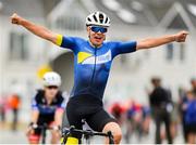 9 July 2025; Matthew Walls of Cycling Leinster celebrates winning the Stage 2 of 2025 Junior Tour of Ireland from Ennis to Kilkee. Photo by Stephen McMahon/Sportsfile