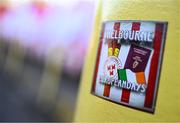 9 July 2025; A Shelbourne sticker before the UEFA Champions League First Qualifying Round first leg match between Shelbourne and Linfield at Tolka Park in Dublin. Photo by Seb Daly/Sportsfile