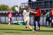 9 July 2025; Tom Wood of Ireland kicks the conversion points during the World Rugby U20 Championship 2025 Pool C match between Ireland and New Zealand at Stadio San Michele in Calvisano, Italy. Photo by Massimiliano Carnabuci/Sportsfile