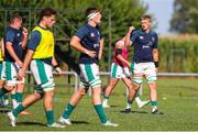 9 July 2025; Ireland players warm up before the World Rugby U20 Championship 2025 Pool C match between Ireland and New Zealand at Stadio San Michele in Calvisano, Italy. Photo by Massimiliano Carnabuci/Sportsfile