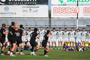 9 July 2025; Ireland players during New Zealand Haka at the World Rugby U20 Championship 2025 Pool C match between Ireland and New Zealand at Stadio San Michele in Calvisano, Italy. Photo by Massimiliano Carnabuci/Sportsfile