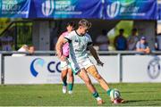 9 July 2025; Daniel Green of Ireland with a free kick during the World Rugby U20 Championship 2025 Pool C match between Ireland and New Zealand at Stadio San Michele in Calvisano, Italy. Photo by Massimiliano Carnabuci/Sportsfile