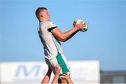 9 July 2025; Billy Corrigan of Ireland takes a touch during the World Rugby U20 Championship 2025 Pool C match between Ireland and New Zealand at Stadio San Michele in Calvisano, Italy. Photo by Massimiliano Carnabuci/Sportsfile