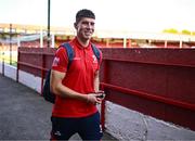 9 July 2025; Lewis Temple of Shelbourne arrives before the UEFA Champions League First Qualifying Round first leg match between Shelbourne and Linfield at Tolka Park in Dublin. Photo by Ben McShane/Sportsfile