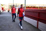 9 July 2025; Paddy Barrett of Shelbourne arrives before the UEFA Champions League First Qualifying Round first leg match between Shelbourne and Linfield at Tolka Park in Dublin. Photo by Ben McShane/Sportsfile