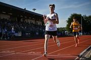 9 July 2025; Odhran O'Sullivan of Midleton celebrates winning The River Lee Hotel Junior Men's 1500m during the Cork City Sports meet at MTU Arena in Cork. Photo by Sam Barnes/Sportsfile