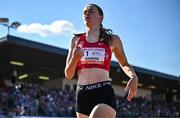 9 July 2025; Faye Mannion of Ennis Track Club after winning the MTU Junior Women's 800m during the Cork City Sports meet at MTU Arena in Cork. Photo by Sam Barnes/Sportsfile