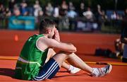 9 July 2025; David Cussen of Old Abbey AC reacts after winning the C103 and Cork's 96FM Men's High Jump during the Cork City Sports meet at MTU Arena in Cork. Photo by Sam Barnes/Sportsfile
