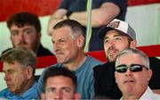 9 July 2025; Republic of Ireland U21's manager Jim Crawford, left alongside Republic of Ireland coach Stephen Rice during the UEFA Champions League First Qualifying Round first leg match between Shelbourne and Linfield at Tolka Park in Dublin. Photo by Seb Daly/Sportsfile