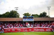9 July 2025; Shelbourne supporters before the UEFA Champions League First Qualifying Round first leg match between Shelbourne and Linfield at Tolka Park in Dublin. Photo by Seb Daly/Sportsfile