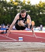 9 July 2025; Alessandro Schenni of Great Britain competes in the AON Hewitt Men's Long Jump during the Cork City Sports meet at MTU Arena in Cork. Photo by Sam Barnes/Sportsfile
