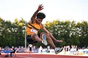 9 July 2025; Reece Ademola of Ireland competes in the AON Hewitt Men's Long Jump during the Cork City Sports meet at MTU Arena in Cork. Photo by Sam Barnes/Sportsfile