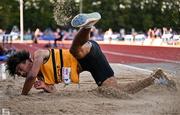 9 July 2025; Reece Ademola of Ireland competes in the AON Hewitt Men's Long Jump during the Cork City Sports meet at MTU Arena in Cork. Photo by Sam Barnes/Sportsfile