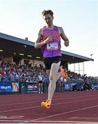 9 July 2025; Nick Griggs of Ireland crosses the finishing line of the John Buckley Sports Men's 3000m during the Cork City Sports meet at MTU Arena in Cork. Photo by Sam Barnes/Sportsfile