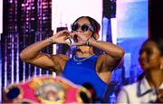 9 July 2025; Amanda Serrano during a press conference, held at The Theater at Madison Square Garden in New York, USA, ahead of her undisputed super lightweight championship fight with Katie Taylor on July 11th at Madison Square Garden in New York. Photo by Stephen McCarthy/Sportsfile