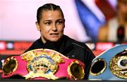 9 July 2025; Katie Taylor during a press conference, held at The Theater at Madison Square Garden in New York, USA, ahead of her undisputed super lightweight championship fight with Amanda Serrano on July 11th at Madison Square Garden in New York. Photo by Stephen McCarthy/Sportsfile
