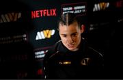 9 July 2025; Katie Taylor during a press conference, held at The Theater at Madison Square Garden in New York, USA, ahead of her undisputed super lightweight championship fight with Amanda Serrano on July 11th at Madison Square Garden in New York. Photo by Stephen McCarthy/Sportsfile