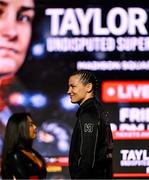 9 July 2025; Katie Taylor during a press conference, held at The Theater at Madison Square Garden in New York, USA, ahead of her undisputed super lightweight championship fight with Amanda Serrano on July 11th at Madison Square Garden in New York. Photo by Stephen McCarthy/Sportsfile