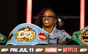 9 July 2025; Shurretta Metcalf during a press conference, held at The Theater at Madison Square Garden in New York, USA, ahead of her undisputed bantamweight championship fight with Cherneka Johnson on July 11th at Madison Square Garden in New York. Photo by Stephen McCarthy/Sportsfile