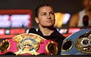 9 July 2025; Katie Taylor during a press conference, held at The Theater at Madison Square Garden in New York, USA, ahead of her undisputed super lightweight championship fight with Amanda Serrano on July 11th at Madison Square Garden in New York. Photo by Stephen McCarthy/Sportsfile