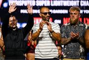 9 July 2025; Katie Taylor, left, with Nakisa Bidarian, co-Founder of Most Valuable Promotions, centre, and Jake Paul, co-Founder of Most Valuable Promotions, during a press conference, held at The Theater at Madison Square Garden in New York, USA, ahead of the undisputed super lightweight championship fight between Katie Taylor and Amanda Serrano on July 11th at Madison Square Garden in New York. Photo by Stephen McCarthy/Sportsfile