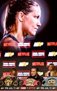 9 July 2025; Katie Taylor during a press conference, held at The Theater at Madison Square Garden in New York, USA, ahead of her undisputed super lightweight championship fight with Amanda Serrano on July 11th at Madison Square Garden in New York. Photo by Stephen McCarthy/Sportsfile