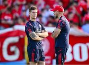 9 July 2025; Shelbourne technical director Luke Byrne, left, and head coach Joey O'Brien before the UEFA Champions League First Qualifying Round first leg match between Shelbourne and Linfield at Tolka Park in Dublin. Photo by Seb Daly/Sportsfile