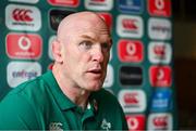 10 July 2025; Interim head coach Paul O'Connell speaks to the press during an Ireland rugby media conference at the Hyatt Regency Hotel in Lisbon, Portugal. Photo by David Fitzgerald/Sportsfile