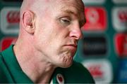 10 July 2025; Interim head coach Paul O'Connell speaks to the press during an Ireland rugby media conference at the Hyatt Regency Hotel in Lisbon, Portugal. Photo by David Fitzgerald/Sportsfile