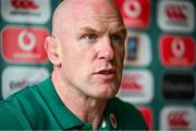 10 July 2025; Interim head coach Paul O'Connell speaks to the press during an Ireland rugby media conference at the Hyatt Regency Hotel in Lisbon, Portugal. Photo by David Fitzgerald/Sportsfile