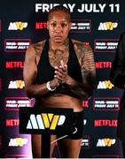 10 July 2025; Shadasia Green during the official commission weigh-in, held at the Kimpton Eventi Hotel in New York, USA, ahead of her IBF and WBO super middleweight championship fight with Savannah Marshall on July 11th at Madison Square Garden in New York. Photo by Stephen McCarthy/Sportsfile