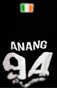 10 July 2025; A detailed view of the jersey of St Patrick's Athletic goalkeeper Joseph Anang in the dressing room before before the UEFA Conference League First Qualifying Round first leg match between St Patrick's Athletic and FC Hegelmann at Richmond Park in Dublin. Photo by Ben McShane/Sportsfile