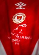 10 July 2025; A detailed view of a St Patrick's Athletic jersey inside the dressing room before before the UEFA Conference League First Qualifying Round first leg match between St Patrick's Athletic and FC Hegelmann at Richmond Park in Dublin. Photo by Ben McShane/Sportsfile