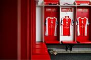 10 July 2025; A general view inside the St Patrick's Athletic dressing room before the UEFA Conference League First Qualifying Round first leg match between St Patrick's Athletic and FC Hegelmann at Richmond Park in Dublin. Photo by Ben McShane/Sportsfile
