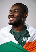 10 July 2025; Athlete Toluwabori Akinola, from Balbriggan in Dublin, representing University College Dublin and Ireland, poses for a portait during the Team Ireland 2025 World University Games Announcement at Technological University Dublin, Grangegorman in Dublin. Photo by Shauna Clinton/Sportsfile