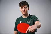 10 July 2025; Table tennis player Joe Sheard, from Portadown in Armagh, representing Queen's University Belfast, poses for a portait during the Team Ireland 2025 World University Games Announcement at Technological University Dublin, Grangegorman in Dublin. Photo by Shauna Clinton/Sportsfile