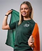 10 July 2025; Athlete Lauren Roy, from Ballymena in Antrim, representing Tarleton State University and Ireland, poses for a portait during the Team Ireland 2025 World University Games Announcement at Technological University Dublin, Grangegorman in Dublin. Photo by Shauna Clinton/Sportsfile